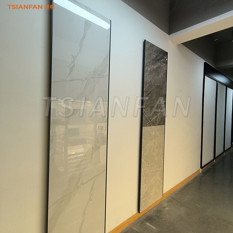 Marble wall panels display granite sample furnishings