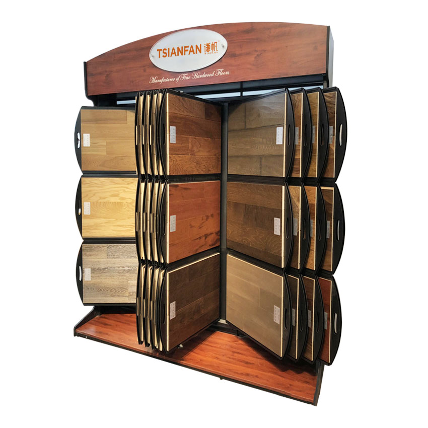 Customizable Page Turn Book Wing Type Vinyl Solid Wood Flooring Tile Display Frame for Showroom Metal Laminate