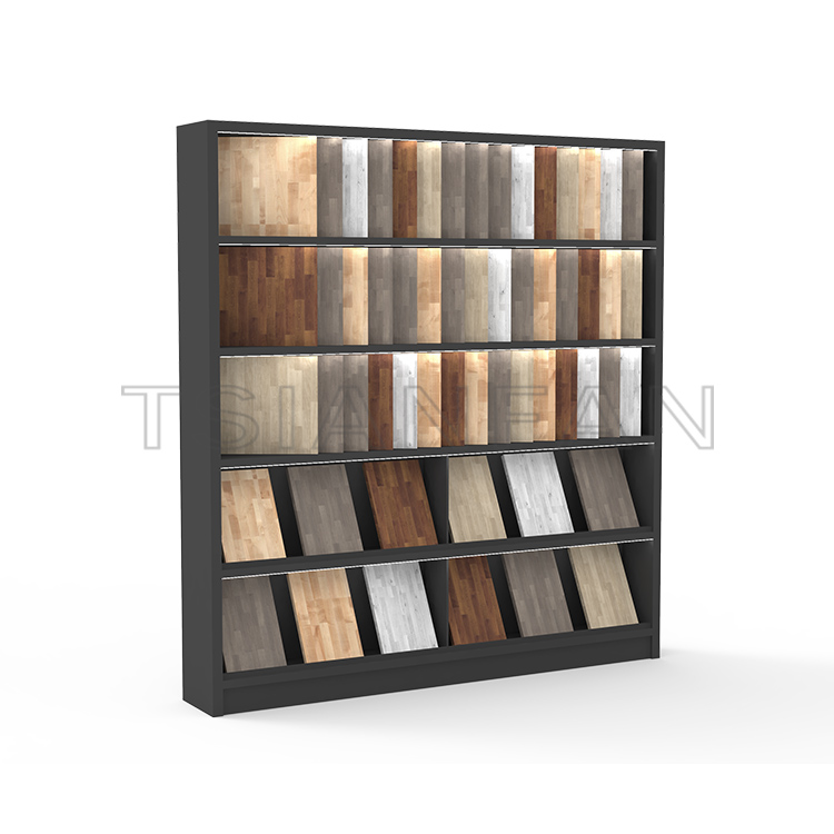 Construction plank wood stand floor ceramic shelf tile combination display rack-WZ7009