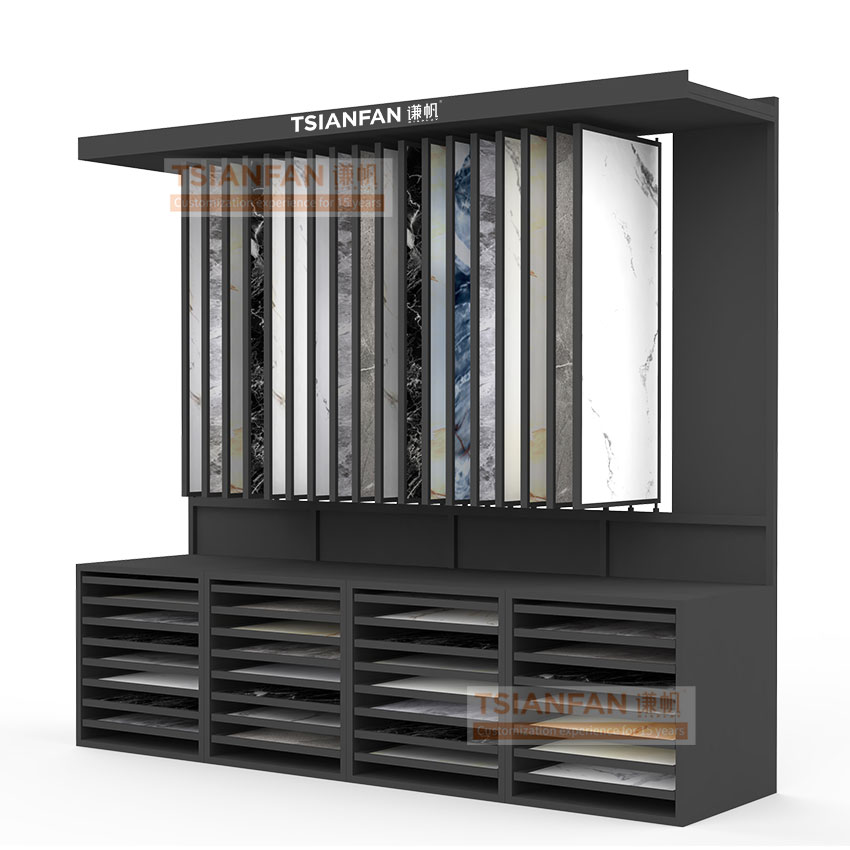 Tile Ceramic marble granite stone plank drawer combination display rack Metal shelf For Showroom