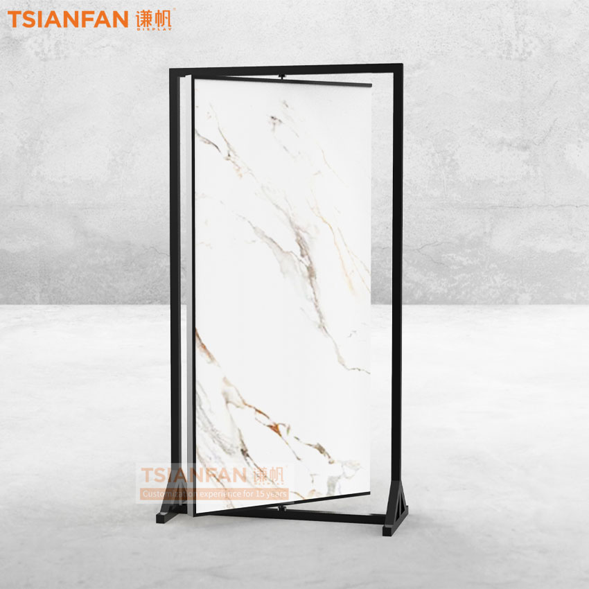 Marble large creamic slab natural stone tile upright stand rotating display stand floor display rack