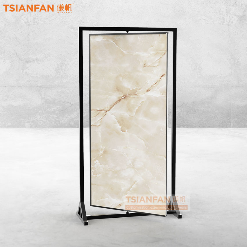 Marble large creamic slab natural stone tile upright stand rotating display stand floor display rack