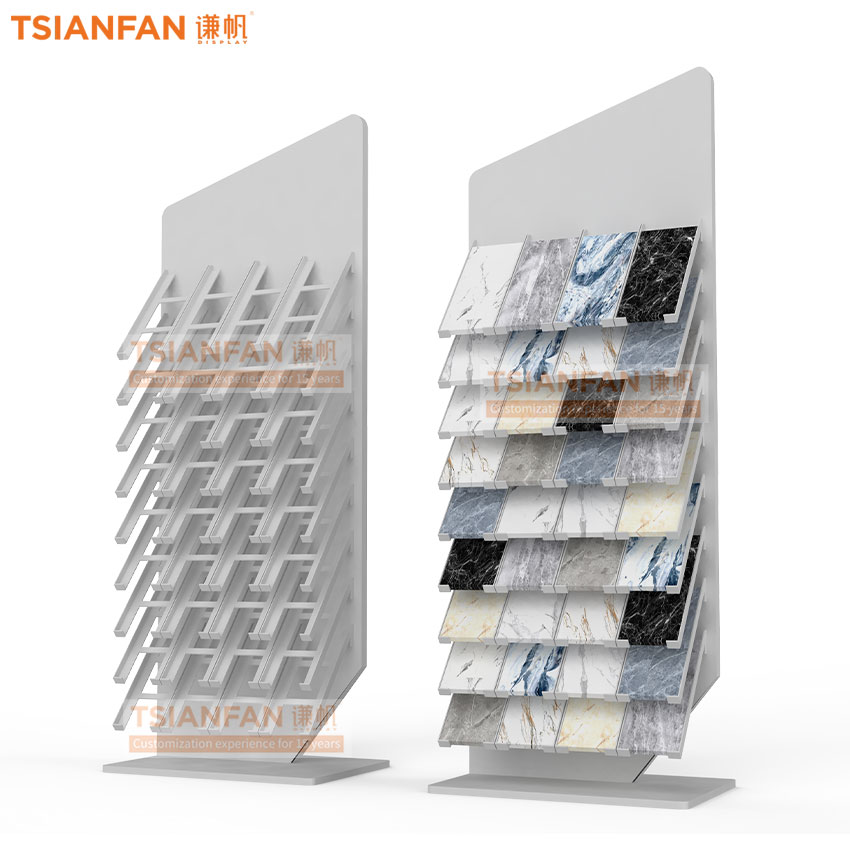 2023 New design waterfall tile display rack quartz stone marble natural stone tile sample shelf