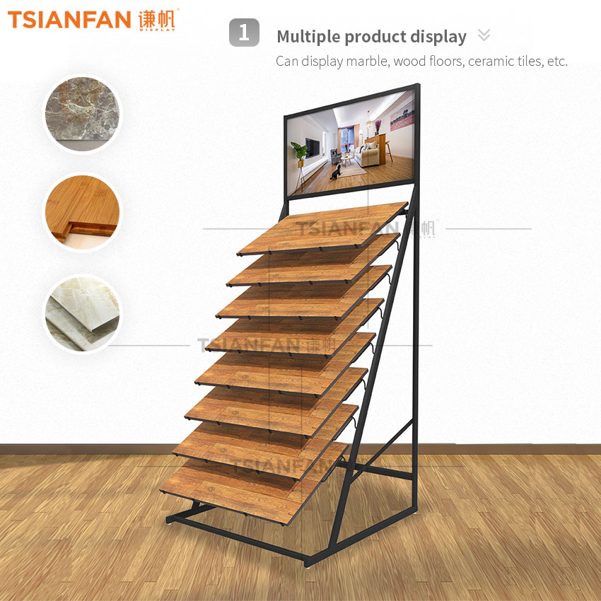 Design new high quality solid wood floor simple display rack metal flooring rack