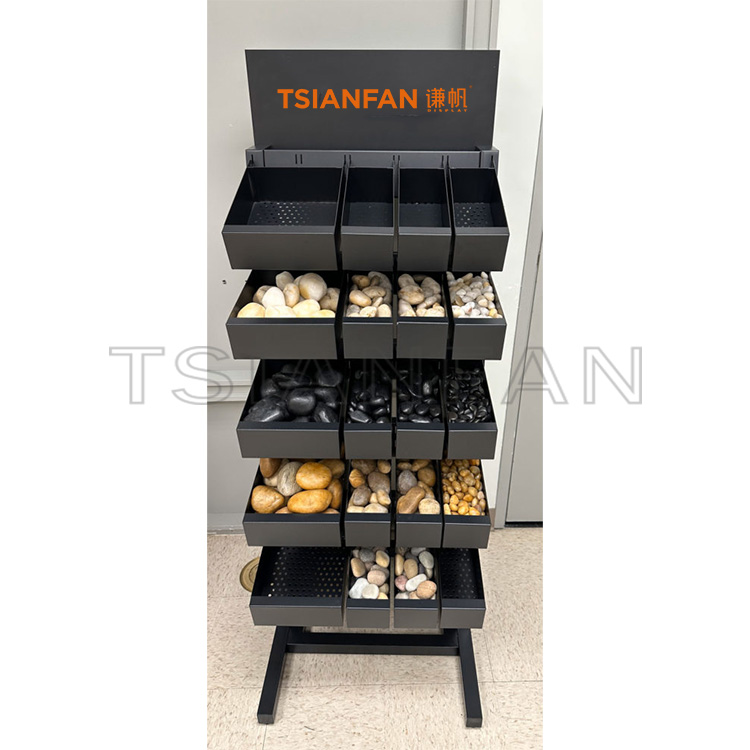 Natural stone exhibition hall layout cobblestone floor rack arrangement