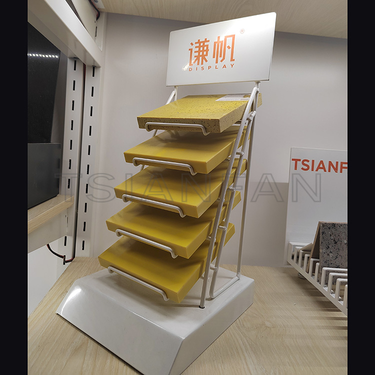 Exhibition hall design countertop display shelf quartz stone display