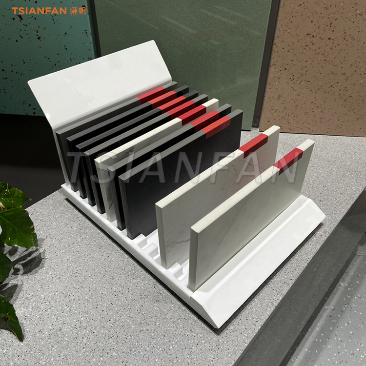 Fine artificial stone sample display countertop rack white customized model